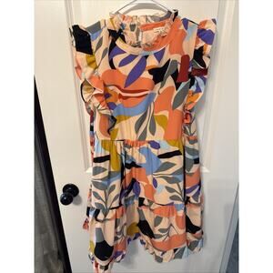 Women’s Jodifl Bright Abstract Blush Ruffle Dress Size Medium